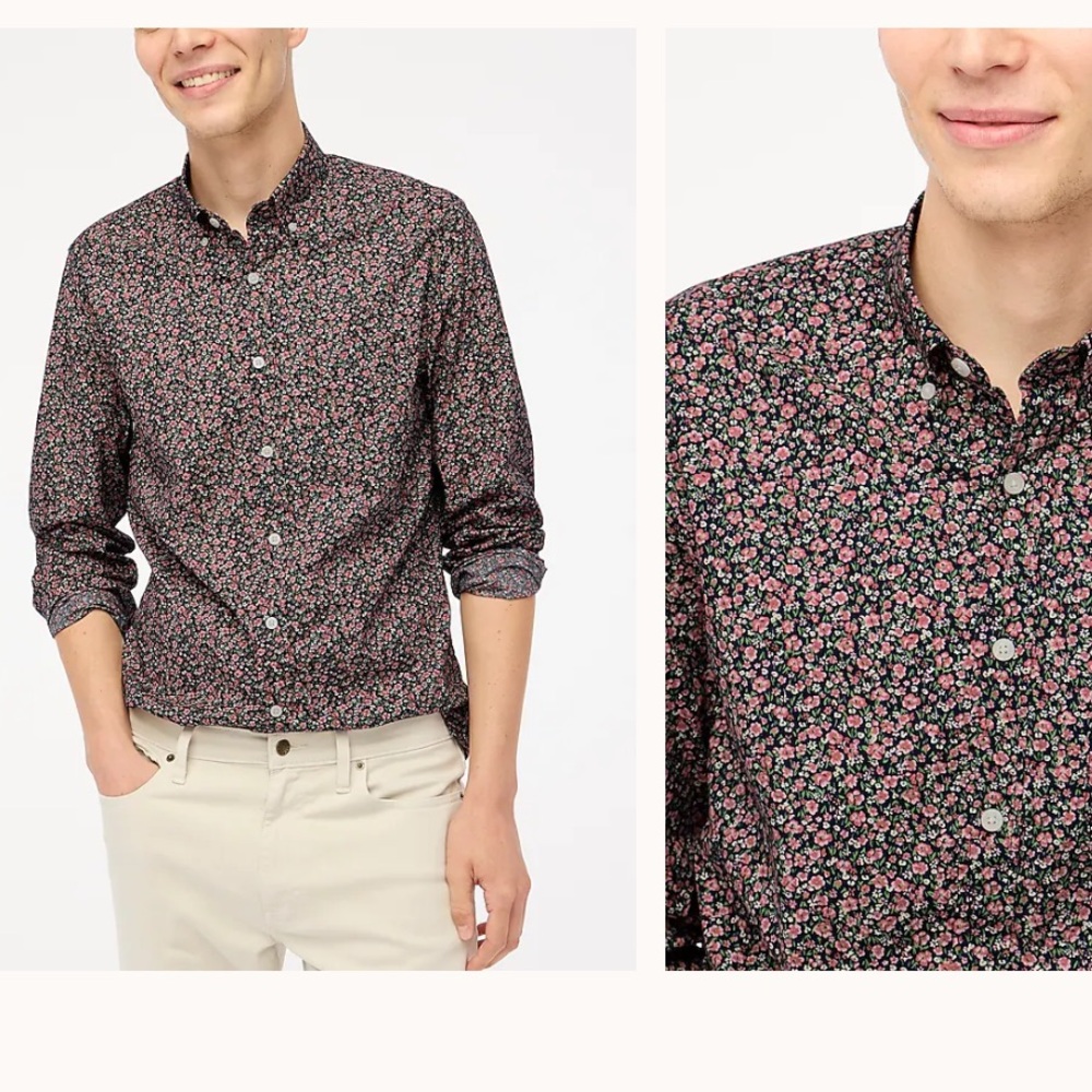 J. Crew Black and Pink Casual Button Down Shirt with Floral Print